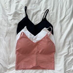 Set of Three Camisole Tops in Black, White, and Pink